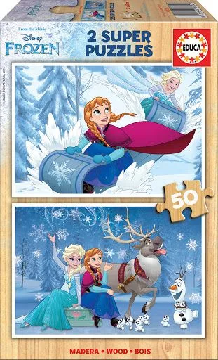 Дървен пъзел, Educa, Frozen 2 в 1, 2 х 50 части