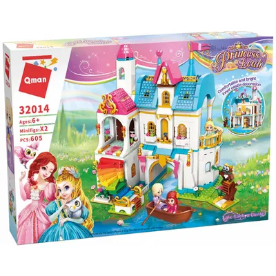 Конструктор, Qman, Princess Leah, Разноцветен замък на езерото, 605 части