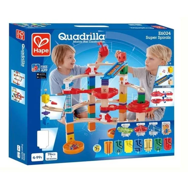 Комплект дървена писта, Hape, Quadrilla, Супер спирала, 79 части