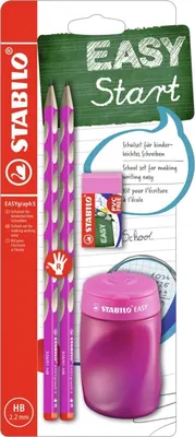 Комплект ергономични моливи, Stabilo, EASYgraph S, Дясна ръка, 2 броя с острилка и гумичка, Розов