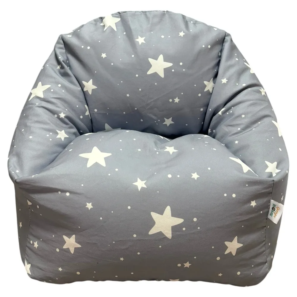 Детски Пуф Кресло GINGER HOME Little Stars, 100% Памук, Сив Барбарон Със Звезди, 55x44x55 см