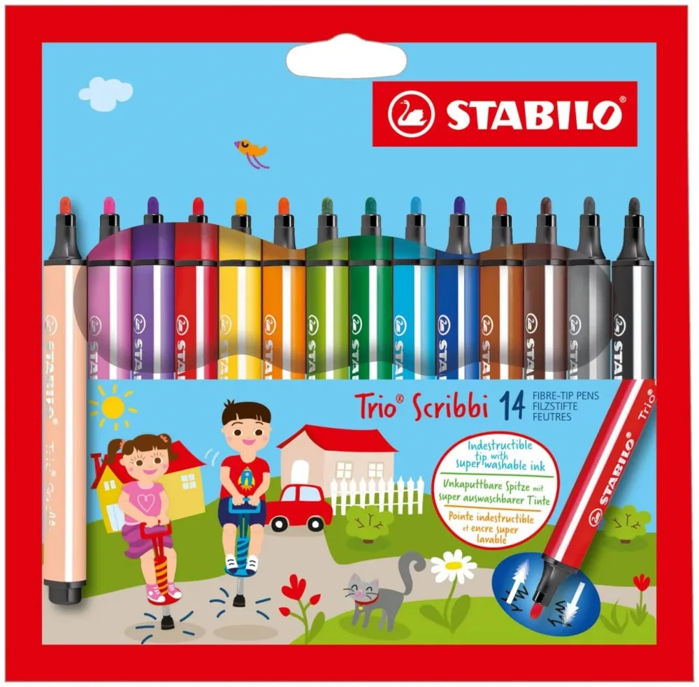 Комплект флумастери, Stabilo, Trio Scribbi, 14 цвята