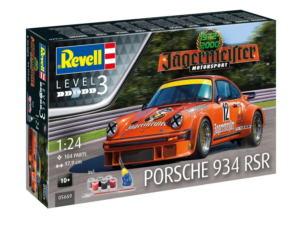 Комплект сглобяем модел, Revell, Porsche 911, Jägermeister Motor Sport 50th Anniversary, 104 части