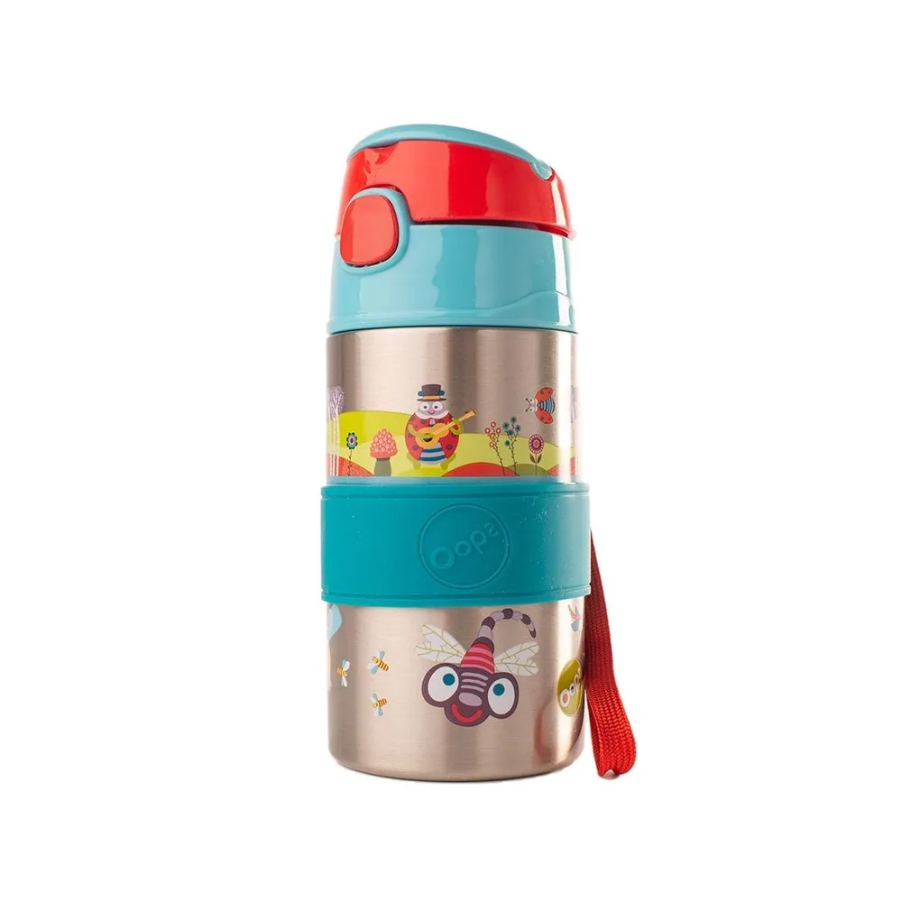 Бутилка за вода със сламка, Oops, Неръждаема стомана, Синя, 400ml