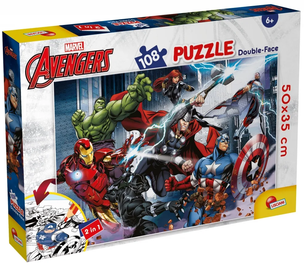 Пъзел, Lisciani, Marvel Avengers, Двулицев пъзел 108 части