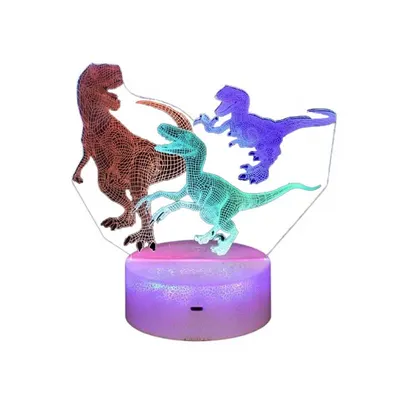 Декоративна 3D LED нощна лампа, Динозавър, променящи се цветове, 18 см