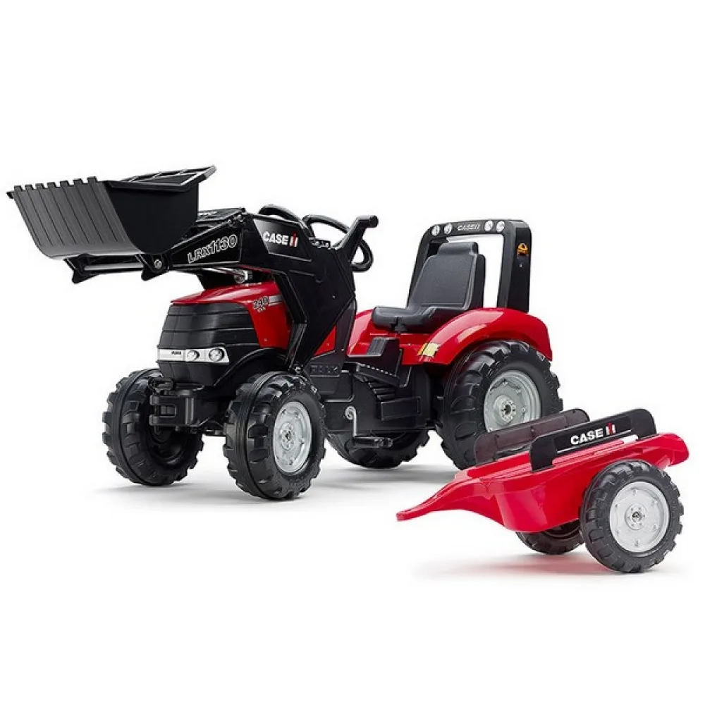 Детски багер с ремарке, кофа и педали Case IH - червен