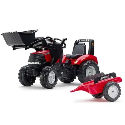Детски багер с ремарке, кофа и педали Case IH - червен