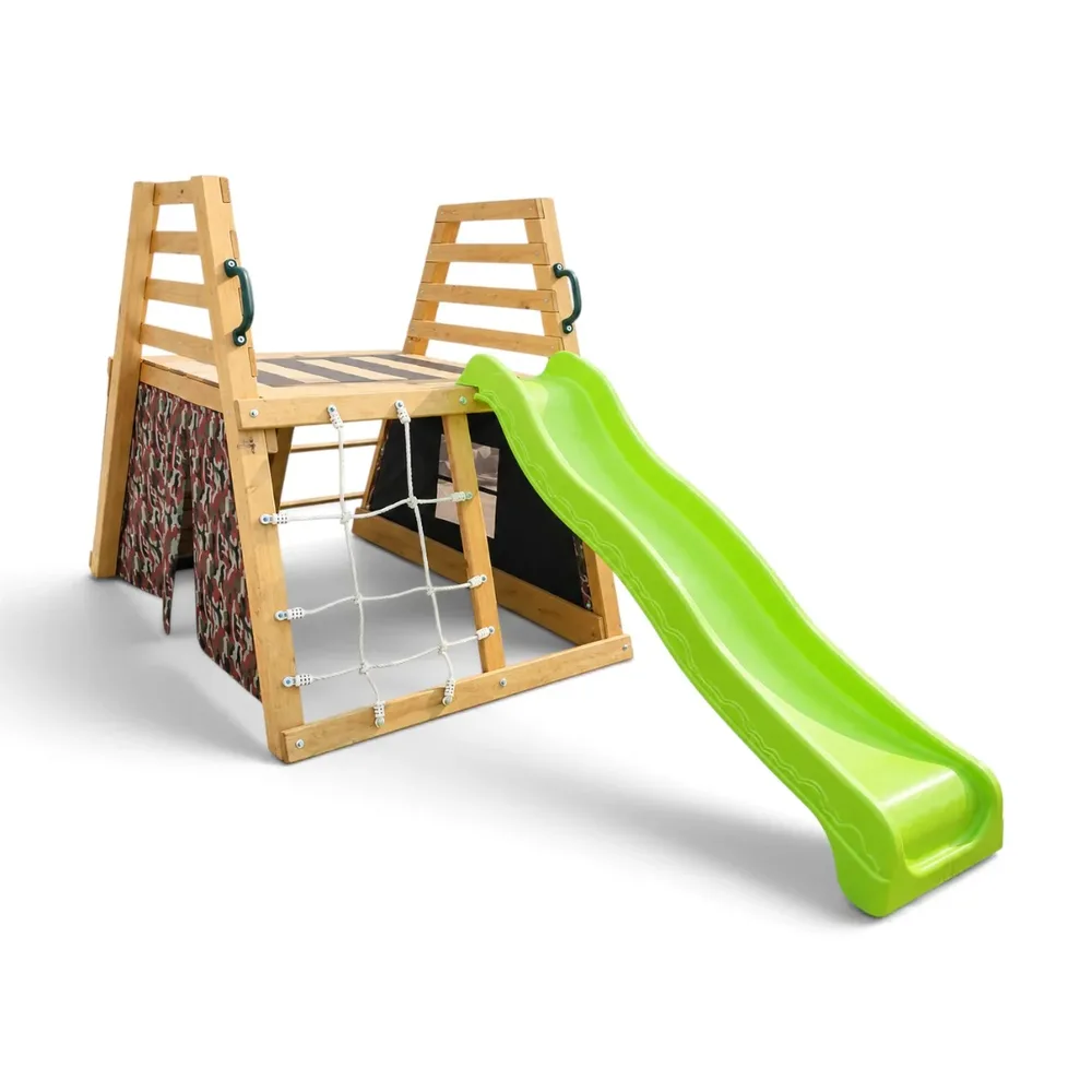 Детска дървена пързалка с катерушка за двор GINGER HOME, 285×152×123 см