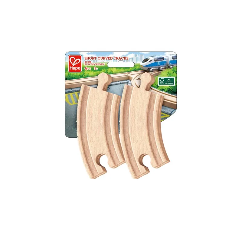 Дървен комплект, Hape, Къса железопътна извита релса, 4 броя