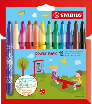Комплект флумастери, Stabilo, Power max, 12 цвята