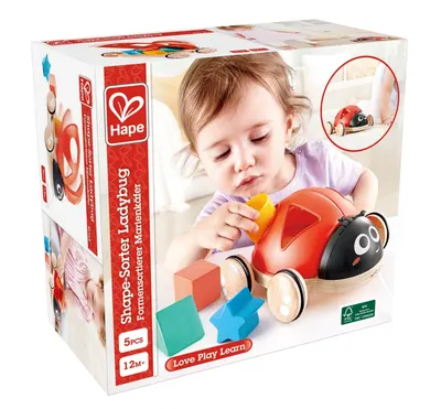 Дървена играчка за дърпане и сортиране, Hape, Калинка, 20 х 18 х 7 см