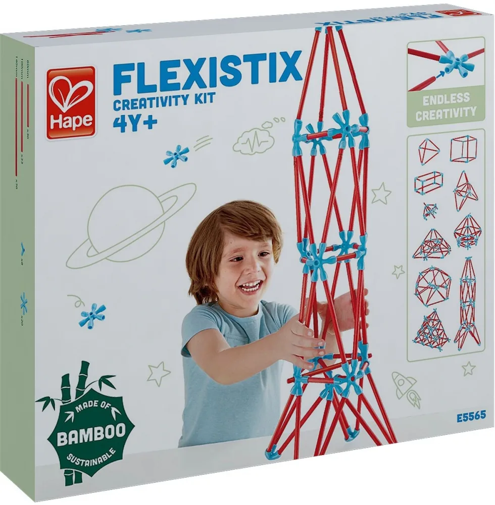 Бамбуков конструктор, Hape, Flexistix, Креативен комплект, 133 части