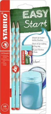 Комплект ергономични моливи, Stabilo, EASYgraph S, Дясна ръка, 2 броя с острилка и гумичка, Син