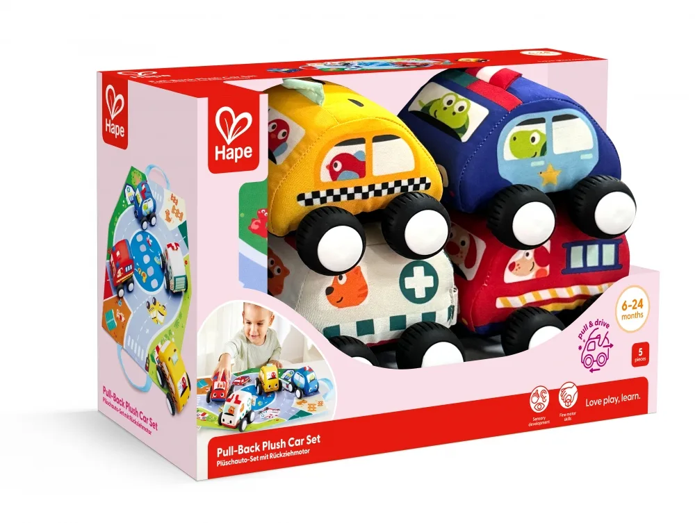 Комплект пулбек плюшени колички, Hape, 4 бр