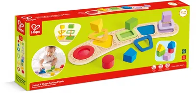 Дървен пъзел с форми за сортиране, Hape, 11 части