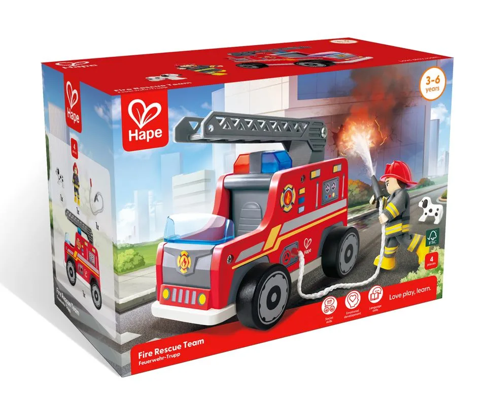 Дървен комплект, Hape, Пожарна кола, 4 части