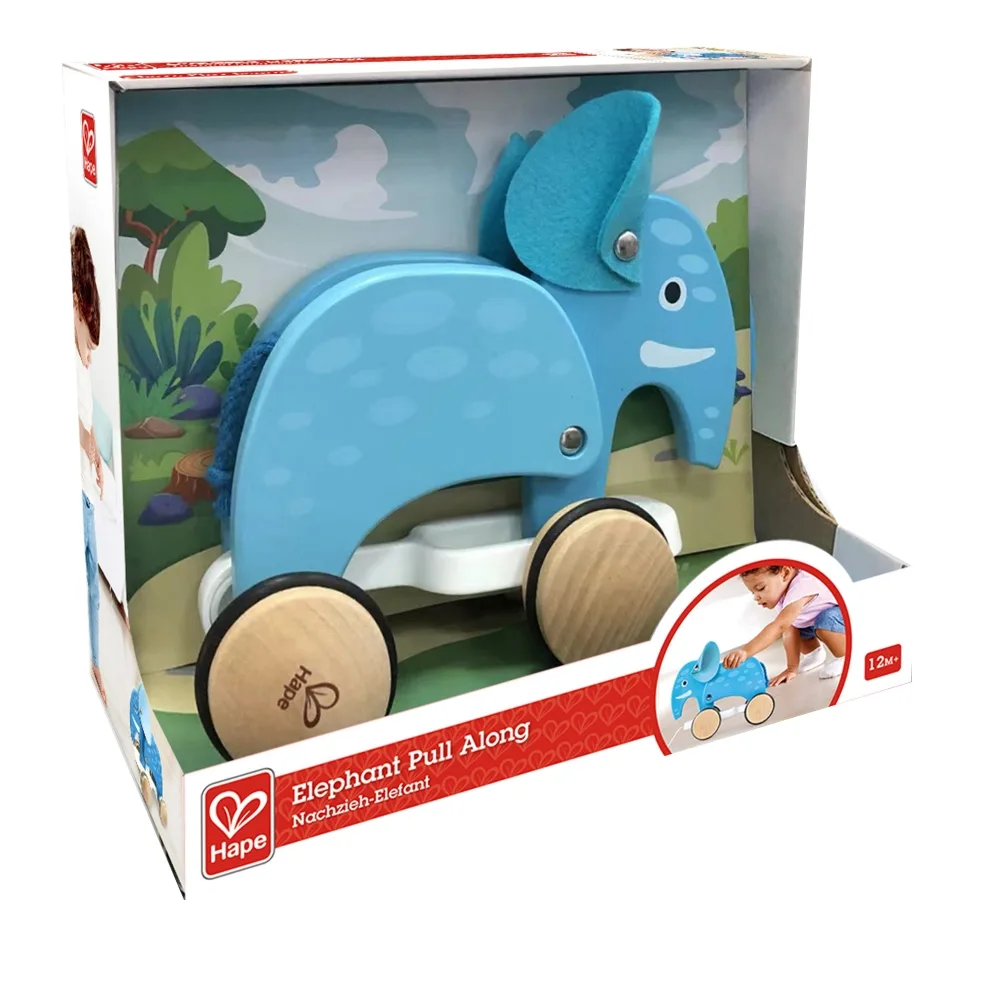 Дървена играчка за дърпане, Hape, Слон, 24 x 11 x 20 см
