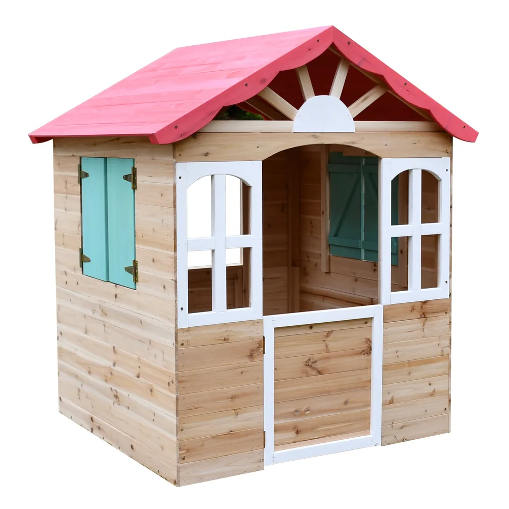 Детска дървена къщичка за игра на открито GINGER HOME – за двор и градина, 115×102×129 см