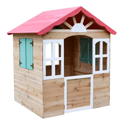 Детска дървена къщичка за игра на открито GINGER HOME – за двор и градина, 115×102×129 см