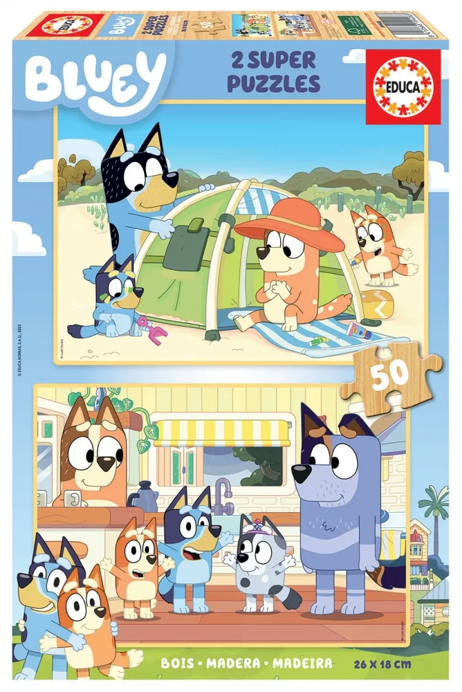 Дървен пъзел, Educa, Bluey, 2 × 50 части
