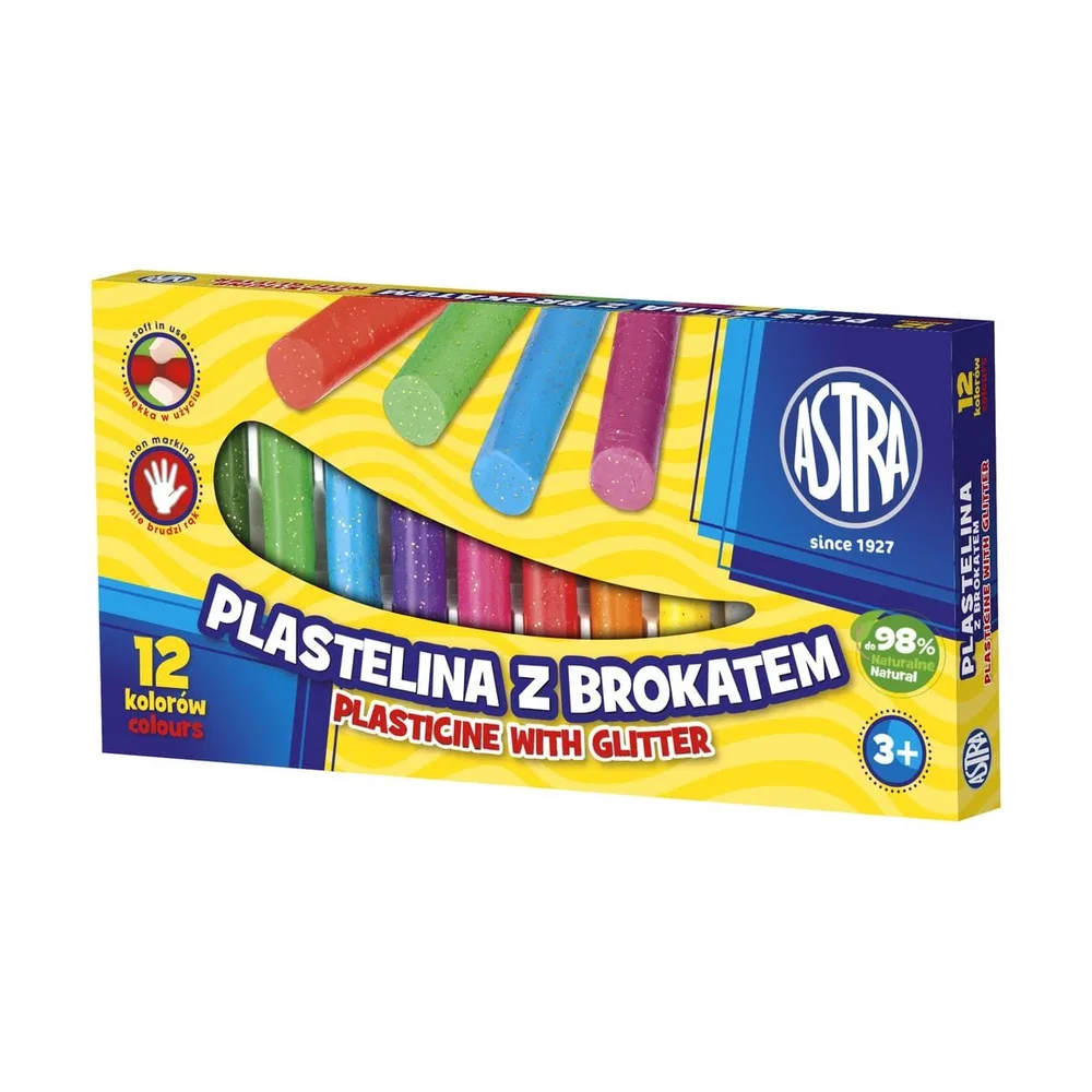 Комлпект пластилин, Astra, 12 цвята с блясък