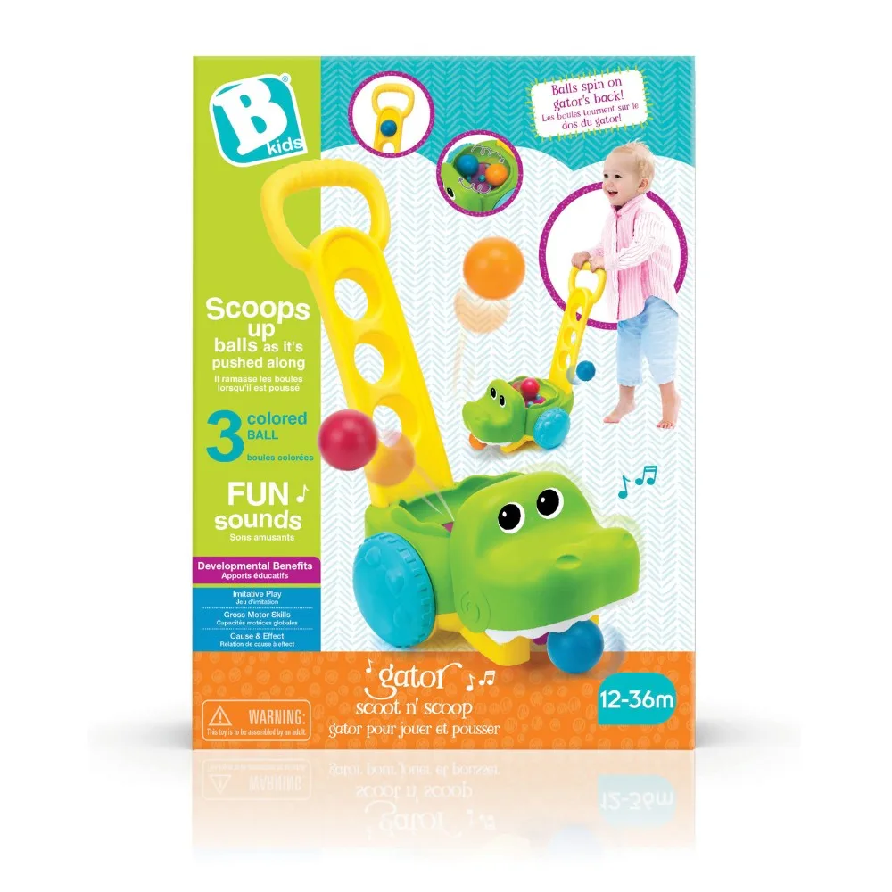 Интерактивна играчка за бутане, Infantino, B Kids, Крокодил с топчета