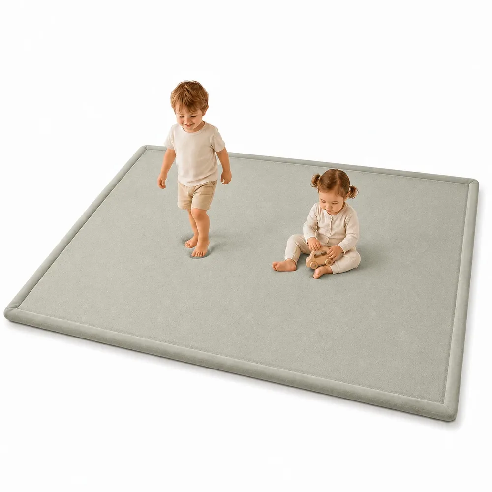 Детски Мемори Килим GINGER HOME LOLLA, 150x200 см, 3,5 см Дебелина, Кадифено Мек Водоустойчив Горен Слой, Мемори Пяна, Противохлъзгаща Основа, Сив