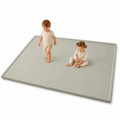 Детски Мемори Килим GINGER HOME LOLLA, 150x200 см, 3,5 см Дебелина, Кадифено Мек Водоустойчив Горен Слой, Мемори Пяна, Противохлъзгаща Основа, Сив