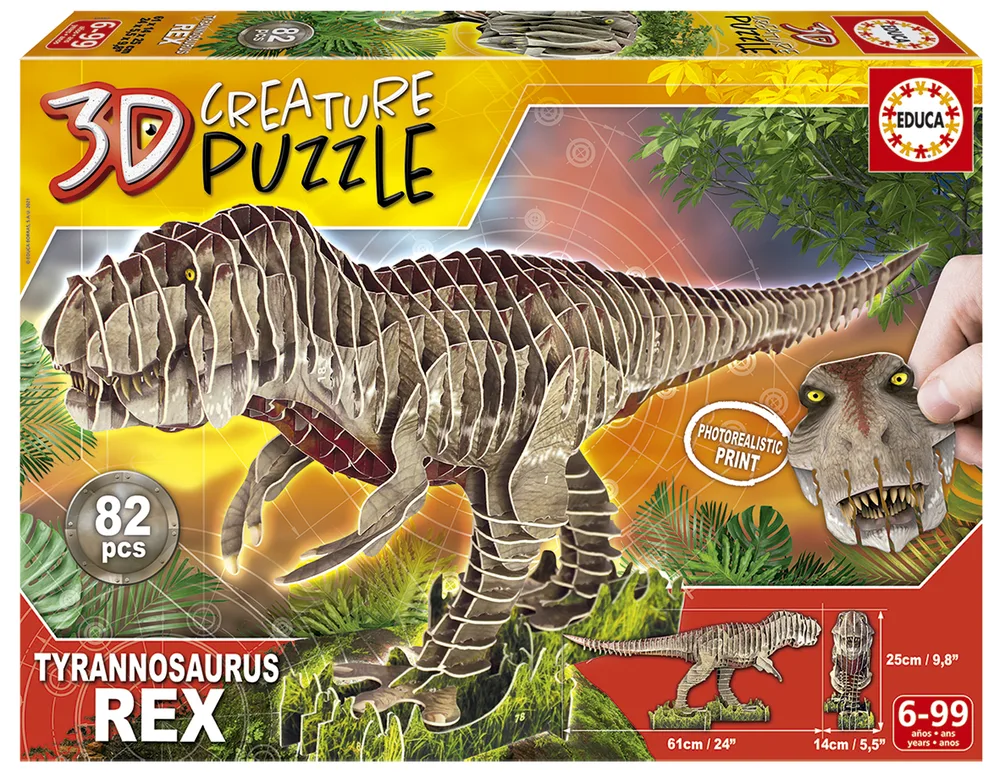 Пъзел 3D, Educa, Трицераптор, T-Rex, 82 части