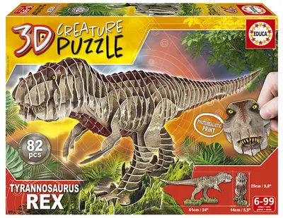 Пъзел 3D, Educa, Трицераптор, T-Rex, 82 части