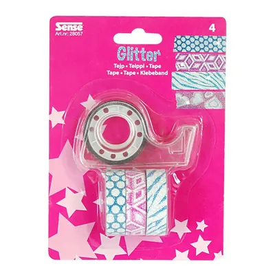 Блестящо декоративно тиксо WASHi TAPE - 4 бр. + държач