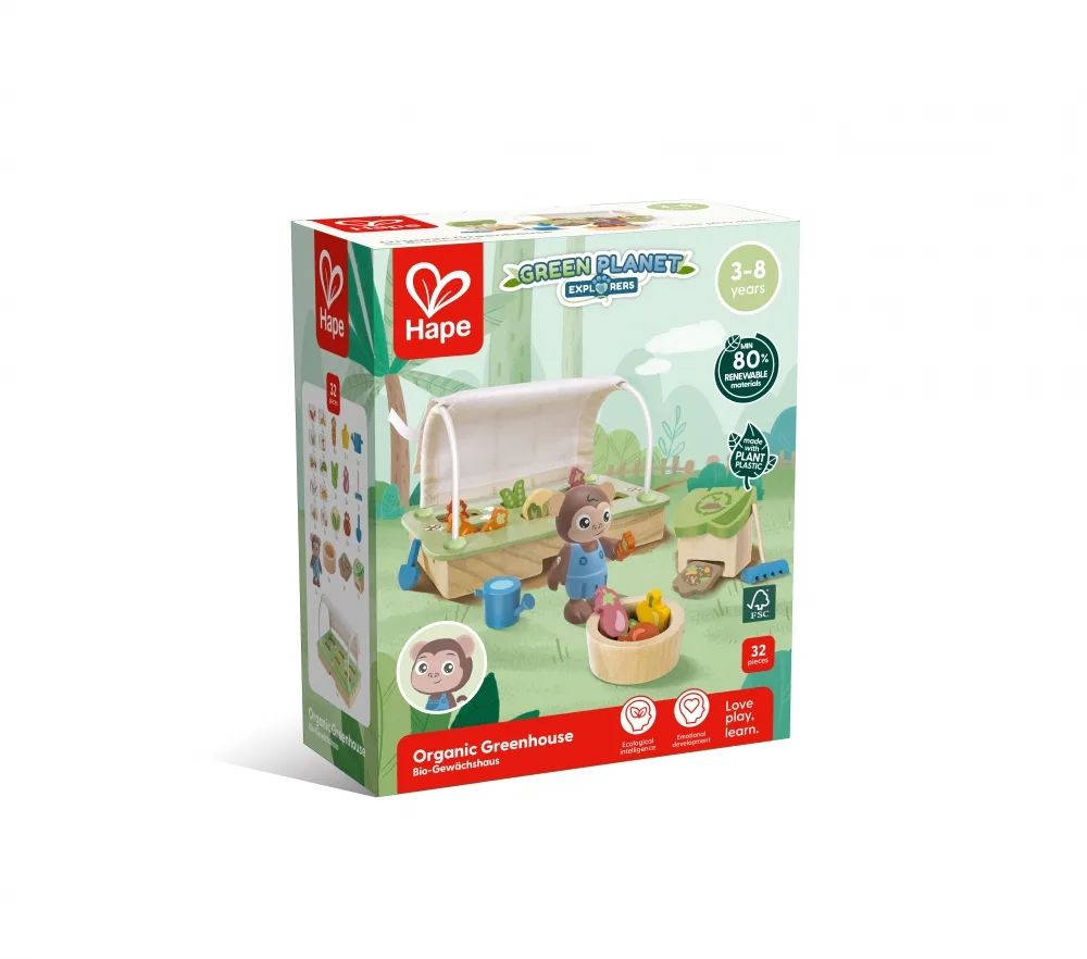 Интерактивен дървен комплект, Hape, Органична оранжерия, 32 части