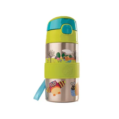 Бутилка за вода със сламка, Oops, Неръждаема стомана, Зелена, 400ml