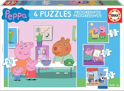 Прогресивен пъзел, Educa, Peppa Pig, 4 в 1, 12-16-20-25 части