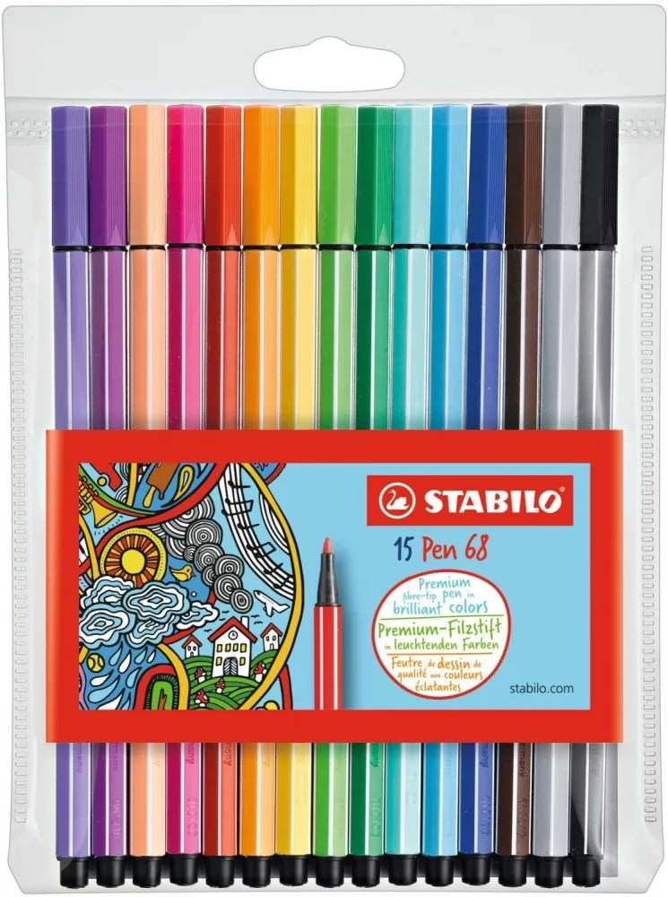 Комплект флумастери, Stabilo, Pen 68 10+5 neon, 15 цвята