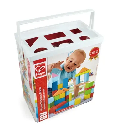 Дървени разноцветни кубчета, Hape, 101 части