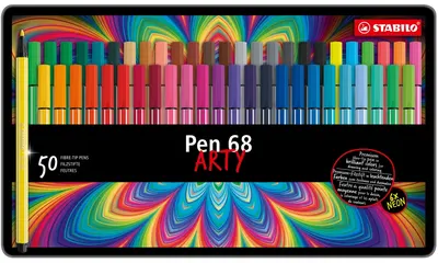 Комплект флумастери, Stabilo, Pen 68 Arty, метална кутия, 50 части