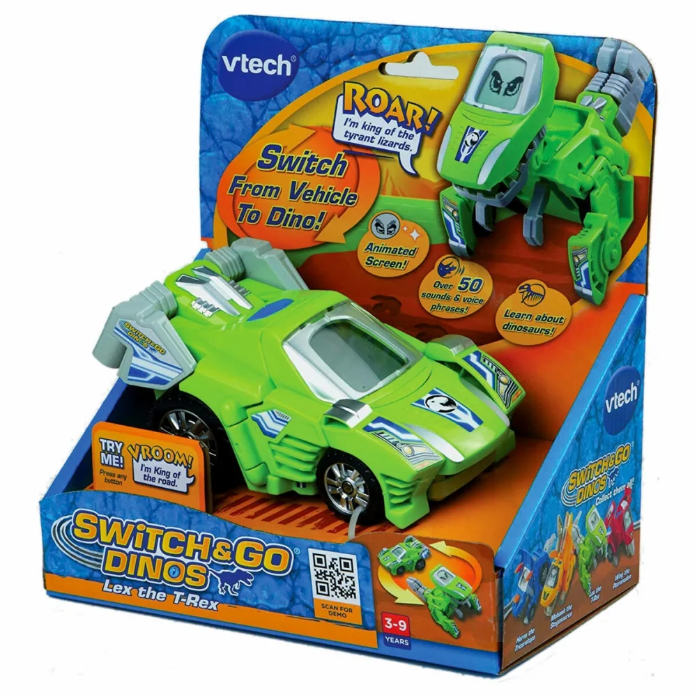 Интерактивна играчка, Vtech, Трансформер Lex, Автомобил и Динозавър T-Rex 2 в 1, Зелен