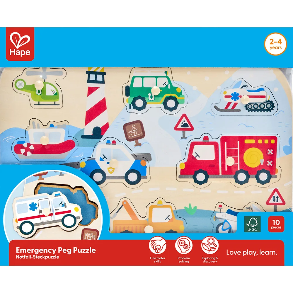 Дървен пъзел за игра, Hape, Спешна помощ, 10 части