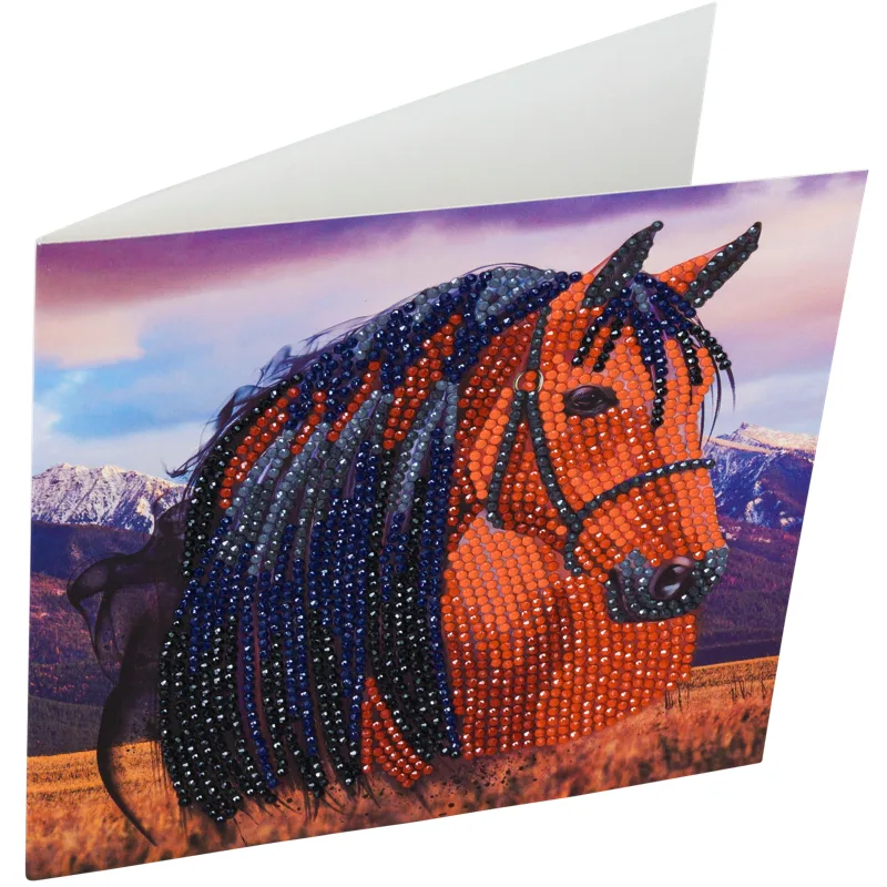 Комплект поздравителна картичка с диамантен живопис, Craft Buddy, Кон, 18 x 18 см