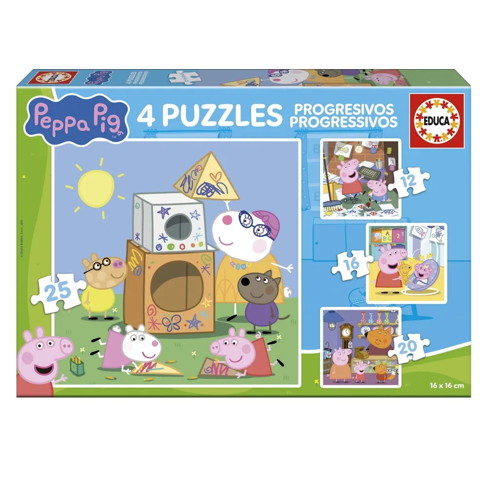 Прогресивен пъзел, Educa, Peppa Pig, 4 в 1, 12-16-20-25 части