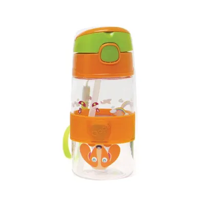Бутилка за вода със сламка, Oops, Оранжева, 400ml