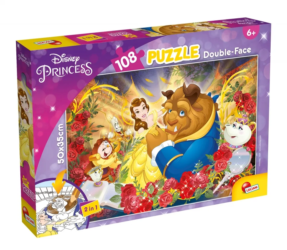 Пъзел, Lisciani, Disney Princess, Красавицата и Звяра, Двулицев пъзел 108 части