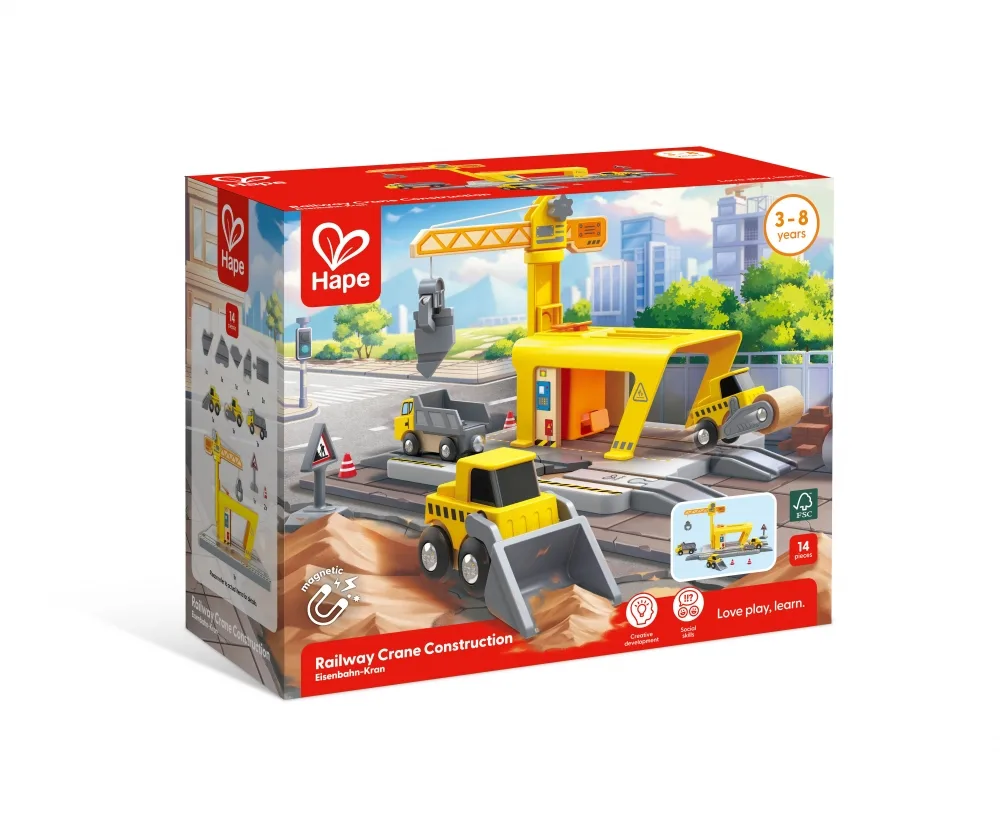 Комплект железопътна товарна рампа, Hape, 14 части