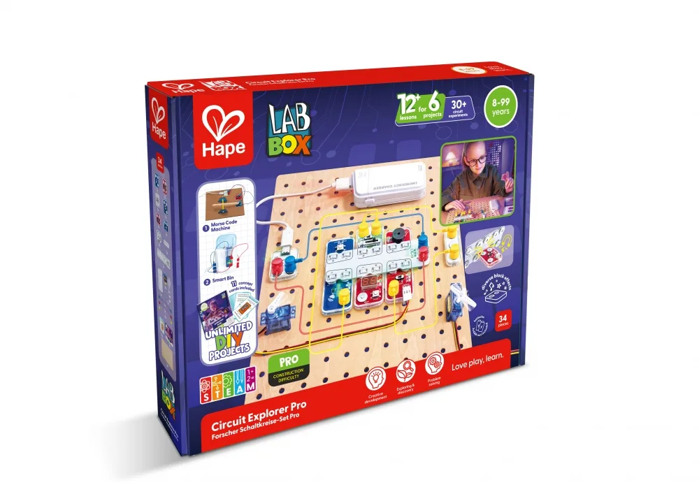 Образователен комплект, Hape, LabBox, Изследване на вериги, Про ниво, 34 части
