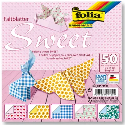 Блокче цветни хартии за оригами SWEET, 50 листа, 15 х 15 см