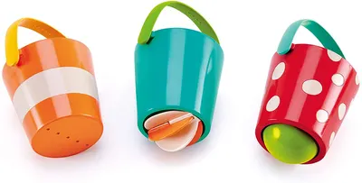 Комплект играчки за баня, Hape, Шарени кофички, 3 броя