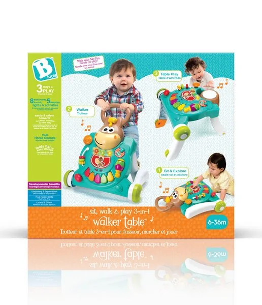 Интерактивна играчка, Infantino, B Kids, 3 в 1 Проходилка и маса конче, Синя