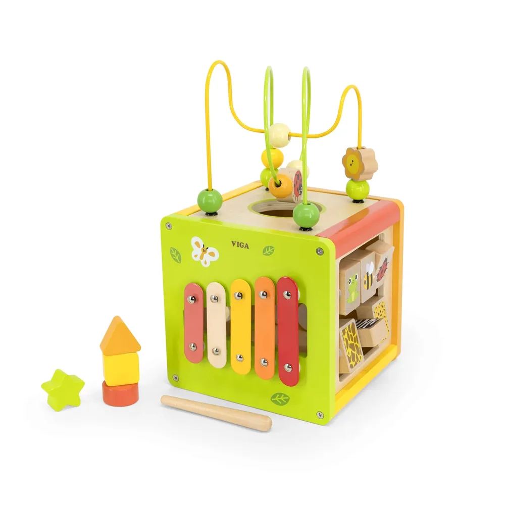 Дървен дидактически куб от VIGA Toys - 5 в 1